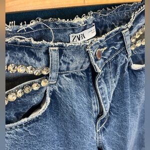 Zara Blue Rhinestone Embellished baggy Jeans